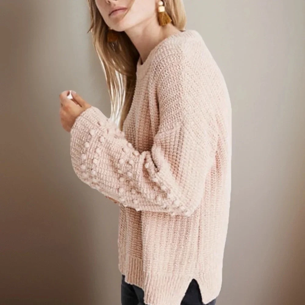 MADEWELL Sweater Women’s Medium Beige Bobble Chunky Balloon Sleeve Pullover EUC